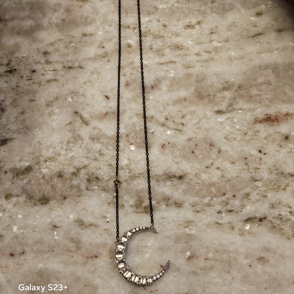 Rare Monica Rich Kosann Dream Crescent Moon Star Sapphire 925 Charm Necklace — image 2 of 8